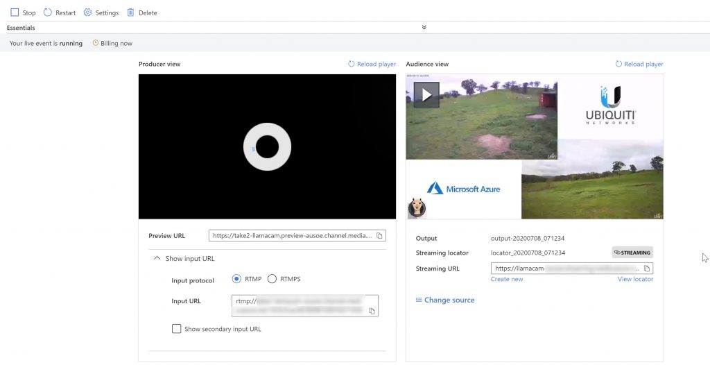 Azure Llamacam Stream